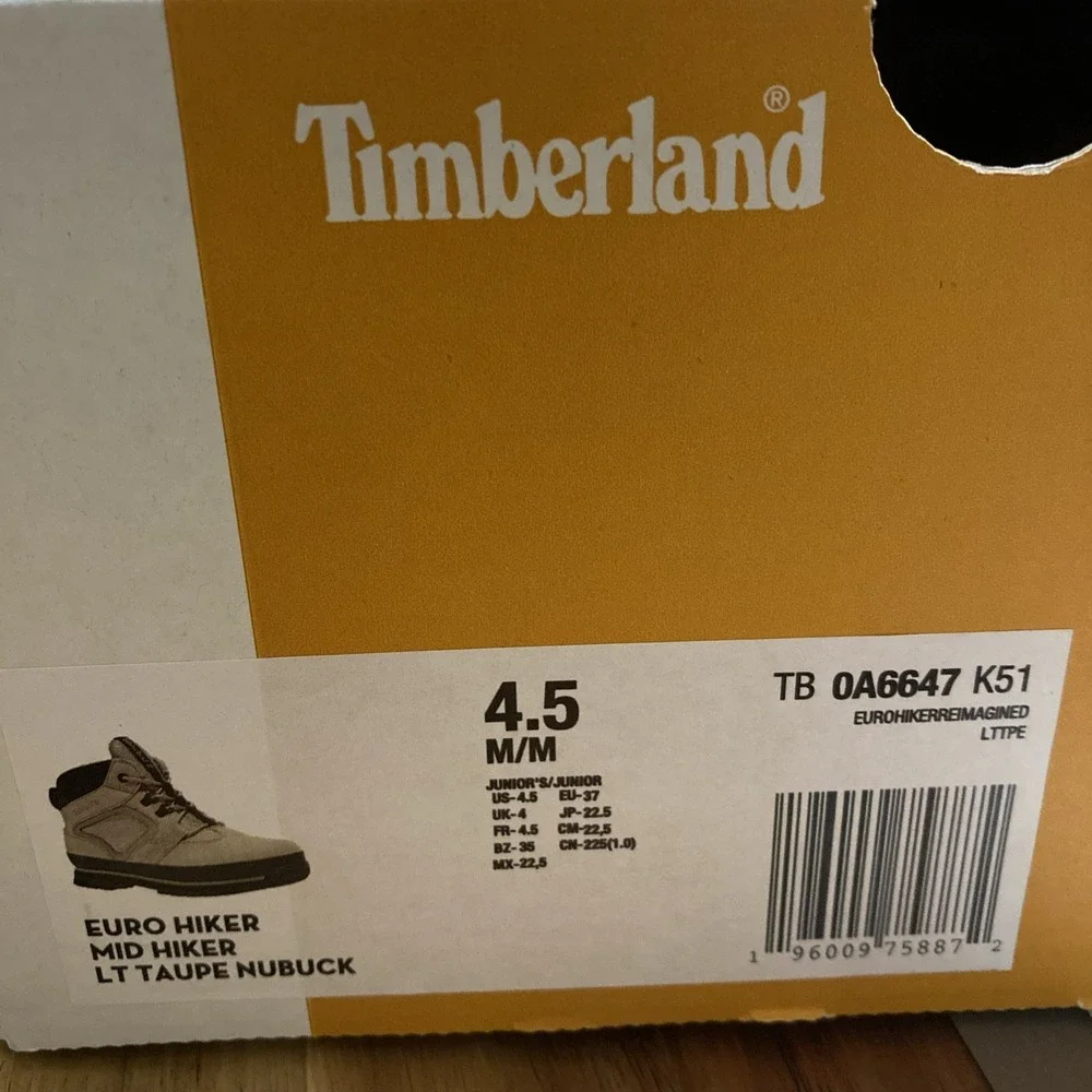Timberland Euro Hiker Junior Size‎ 4.5 Boys Mid Taupe Nubuck Boots 0A6647